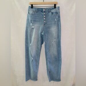 Vanilla Star Light Wash High Waisted Button Front Real Cheeky Straight Leg Jeans